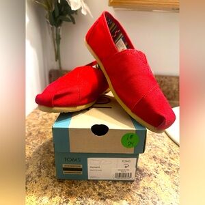 TOMS Vibrant Red Canvas Slip-Ons